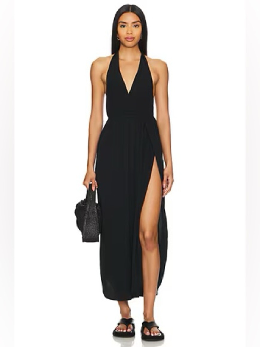l*space Black Halter Maxi Dress with Side Thigh Slit new with tag